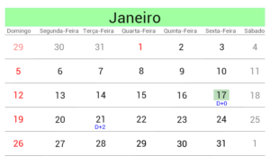 Calendário mostrando dia do exercício da opção