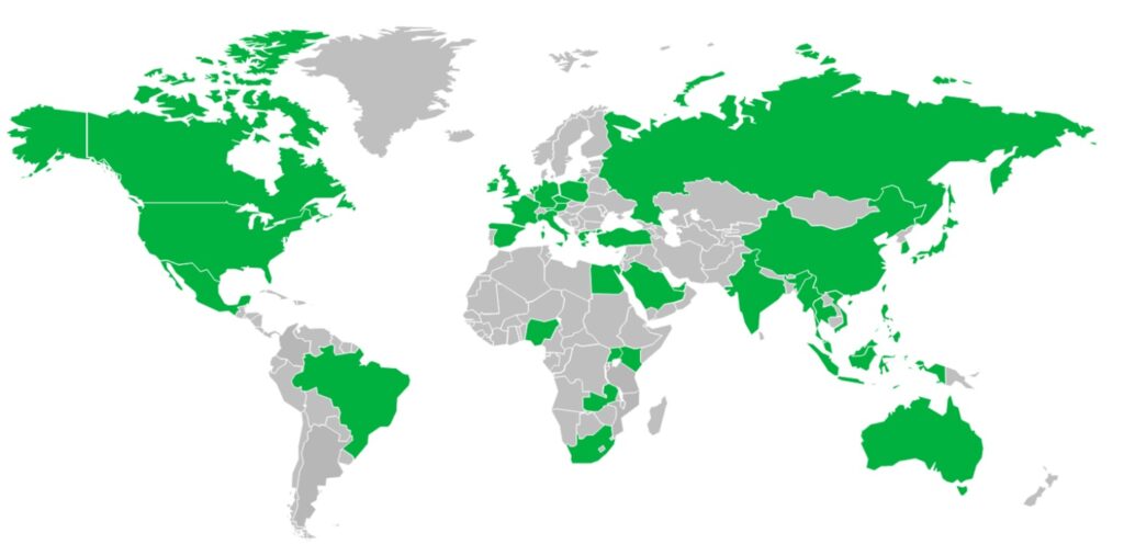 Mapa de abrangência do PMI