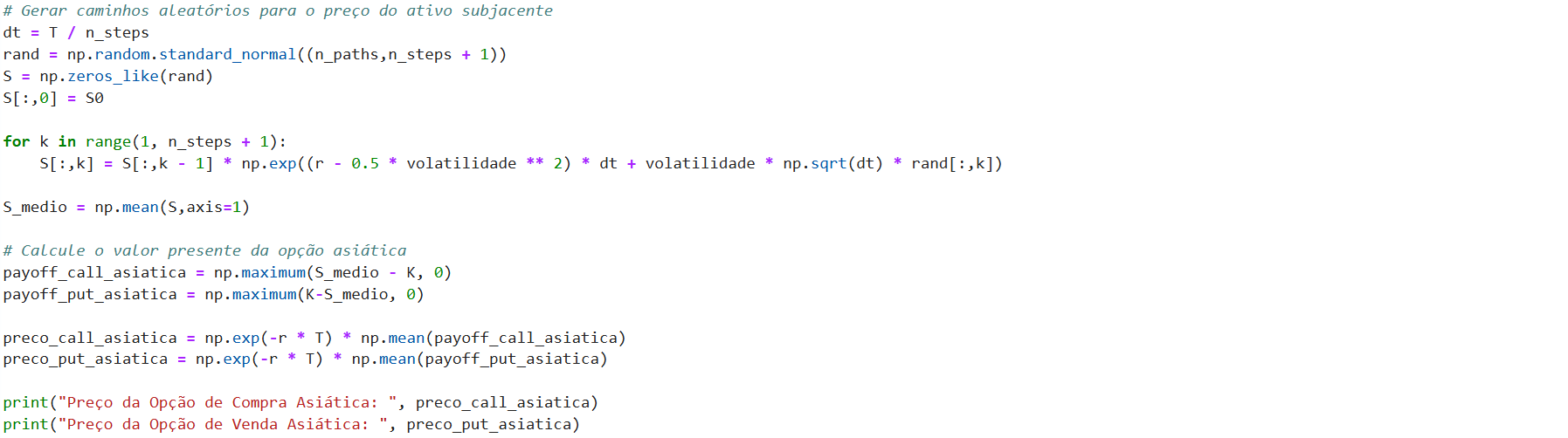 precificação de opções asiáticas usando python